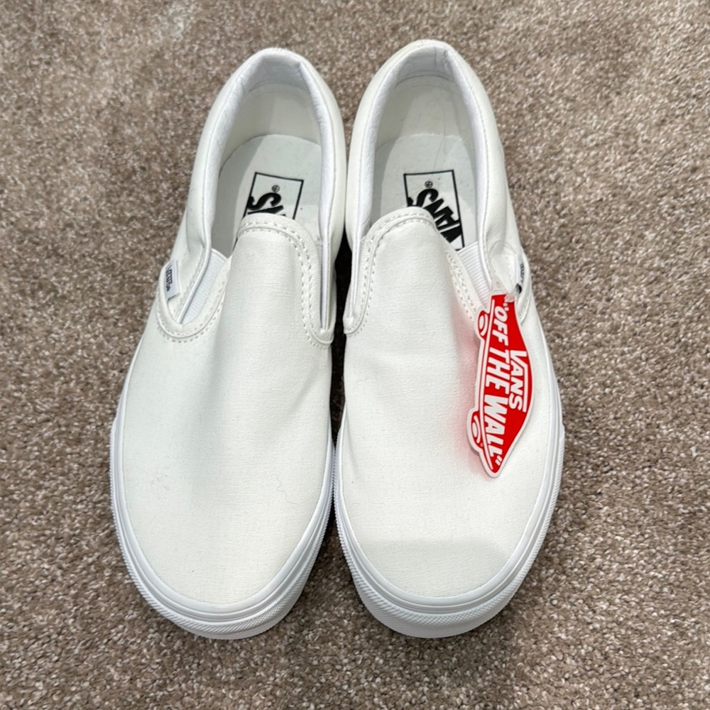 Vans White Slip-On Sneakers with Canvas Upper